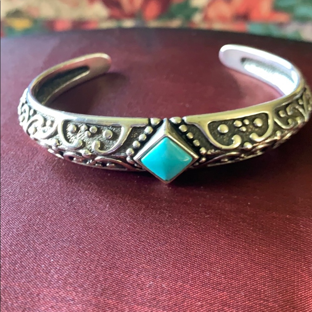 Sterling silver oxidized cuff w/ turquoise signed